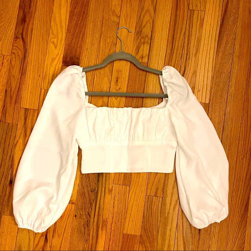 Princess Polly White Long Sleeve Crop Top; size 2